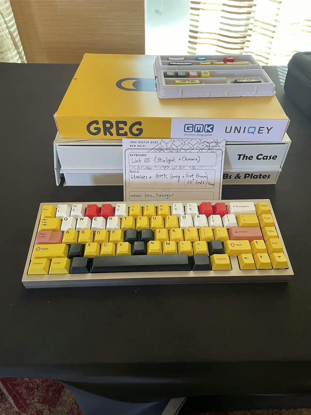 A 65% keyboard with the GMK Greg keycap set