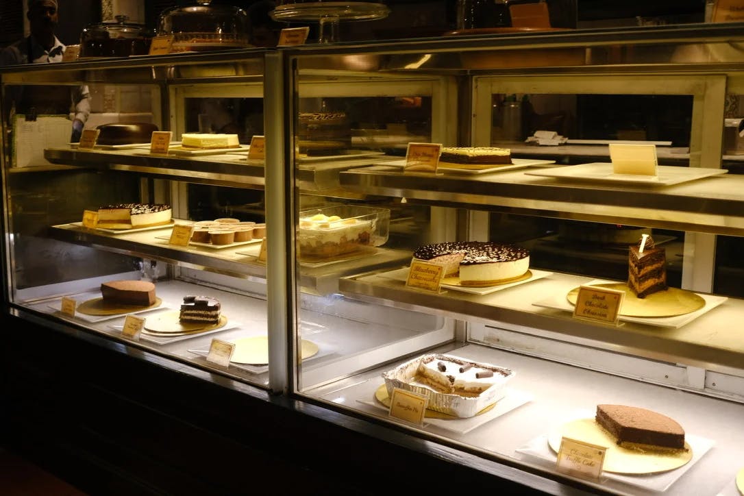 Tasty desserts displayed at a café