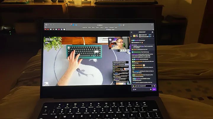 MacBook with a Twitch stream running