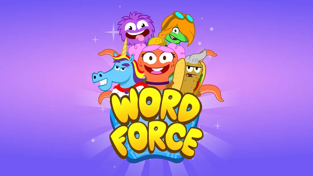 Illustration and logo for WordForce — a mobile app to build literary skills in children